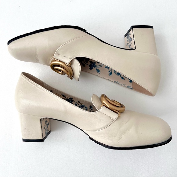 GUCCI | Victoire GG Buckle Vintage White Loafer Heel Pumps Size US 9 EU 39 - Picture 8 of 16